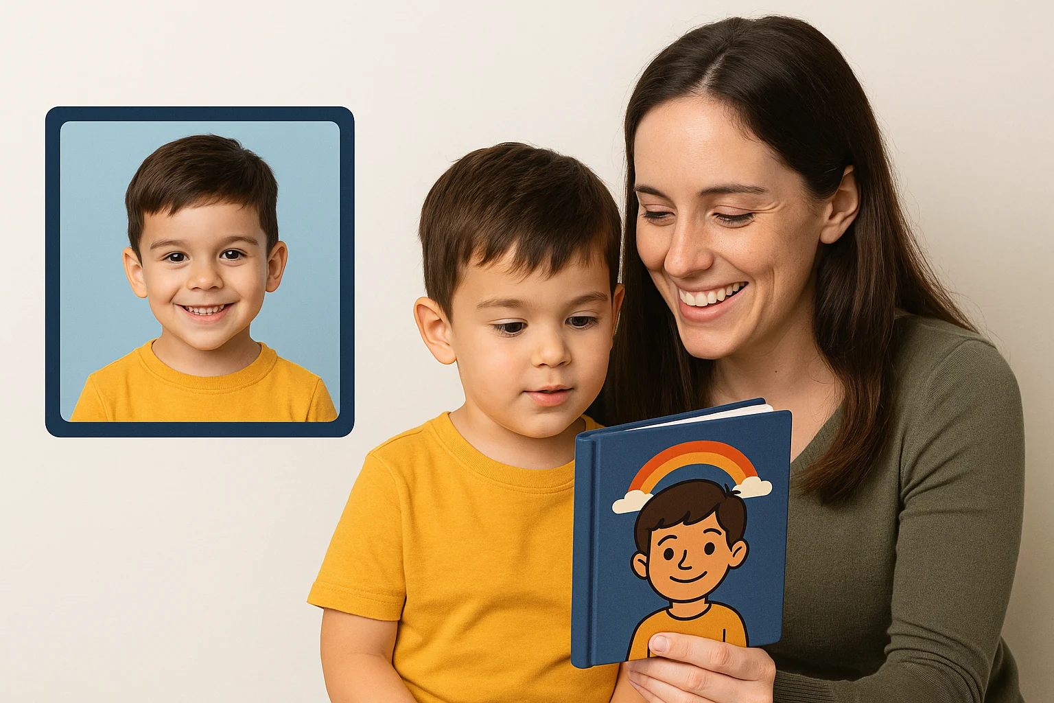Child learning happily with educational personalized story book