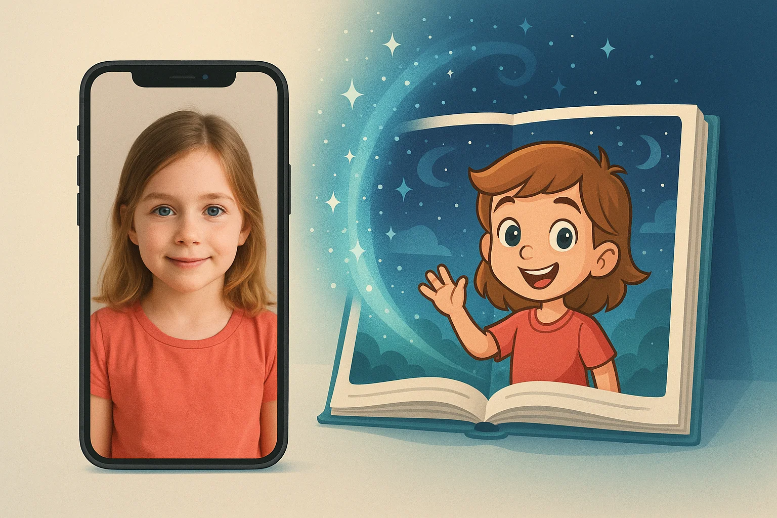 A child engaging in interactive reading with a personalized book and actively participating in the story