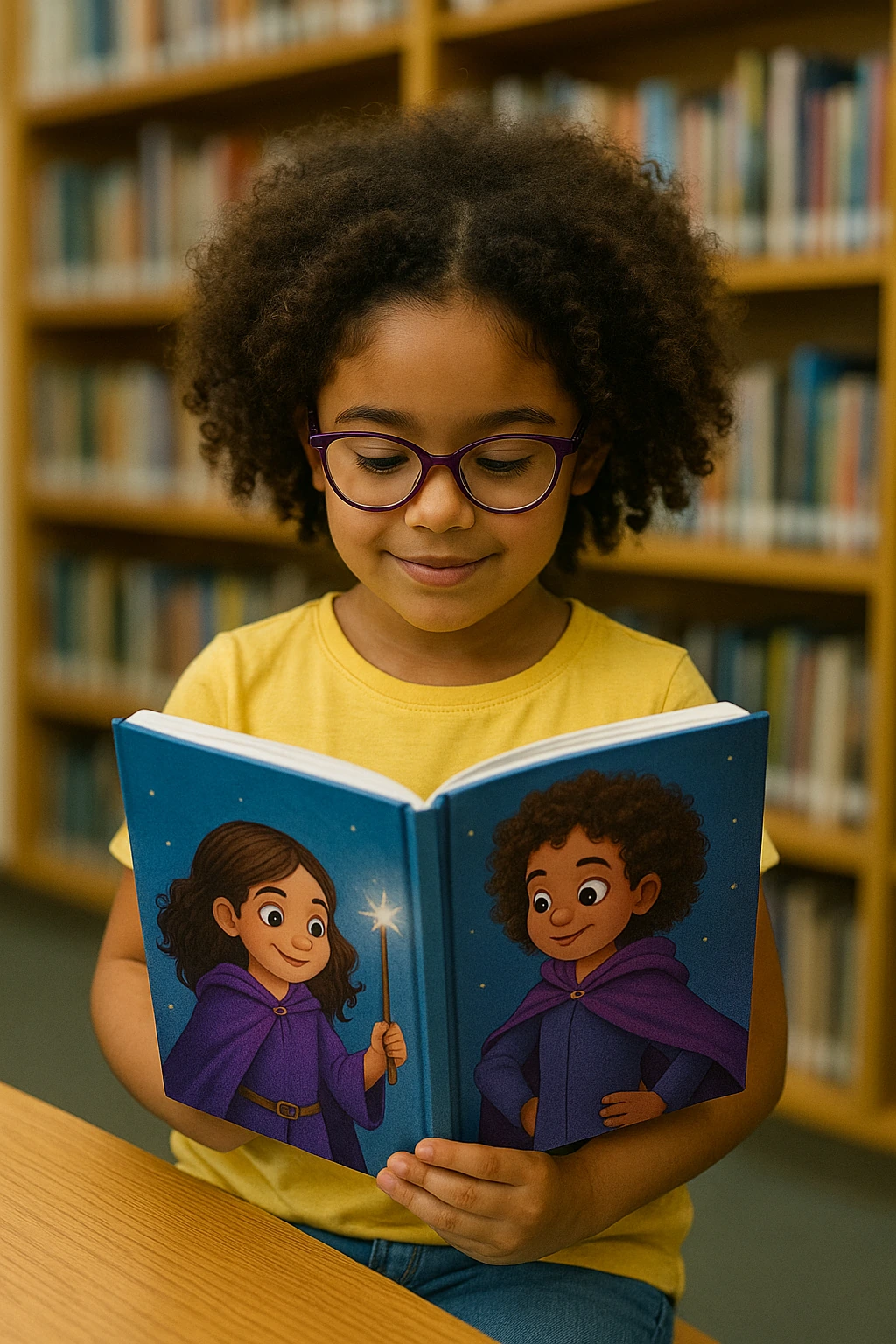 Maestro sonriente con estudiantes leyendo un libro personalizado educativo