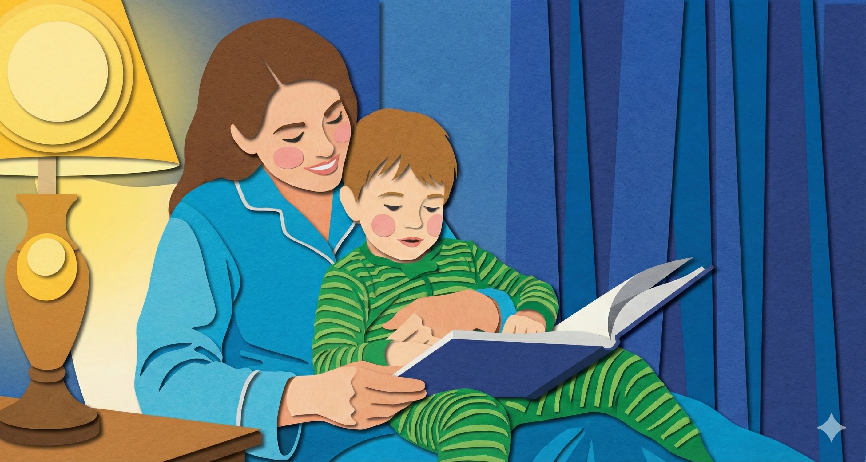 Playful illustrations made from colorful paper cutouts layered together