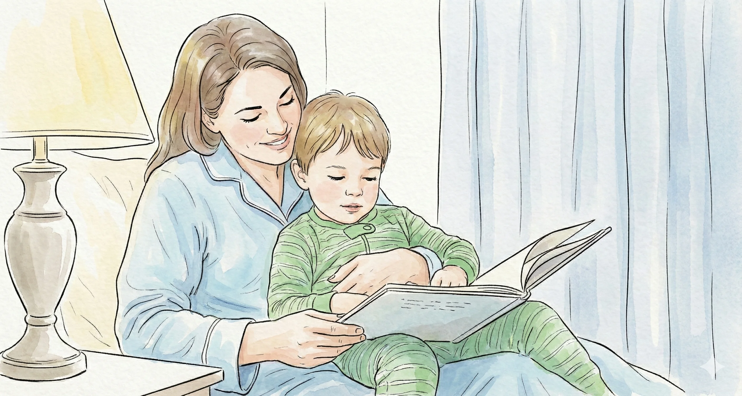 Elegant illustrations with clean black outlines filled with soft watercolor colors