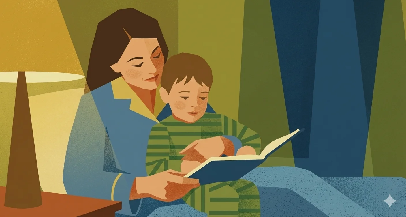 Retro-style illustrations inspired by 1950s design with geometric shapes and warm colors